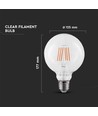 Ampoule globe LED E27 6W - Ø12,5 cm, puce LED Samsung, filament