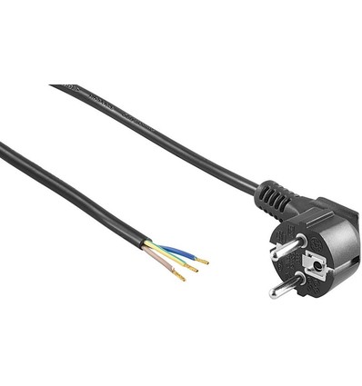 Câble d'alimentation 1,5 mètre - 250V, IP20 intérieur, Noir, Fiche Schuko et fils dénudés, 16A