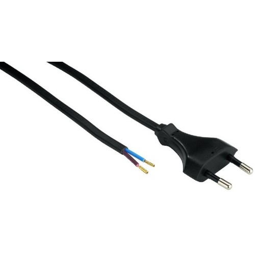 1,5 meter stroomkabel, 250V - IP20 binnenshuis, Zwart, Eurostekker en gestripte draden, 2,5A