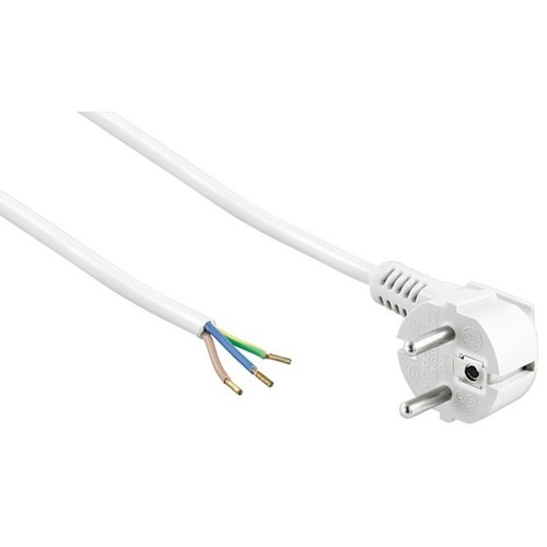 Câble d'alimentation 1,5 mètre - 250V, IP20 intérieur, blanc, fiche Schuko et fils dénudés, 16A