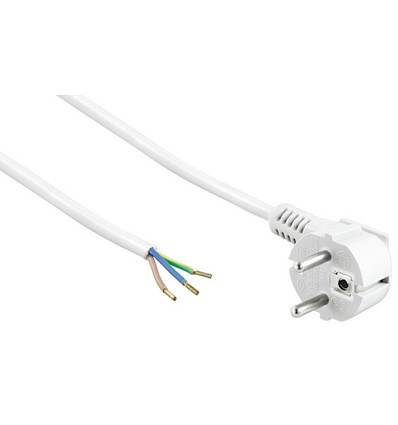 1,5 meter strømkabel - 250V, IP20 innendørs, hvit, Schuko-støpsel og avisolerte ledninger, 16A