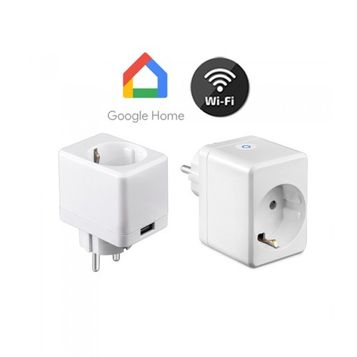 V-Tac Smart Home Wifi stikkontakt - Virker med Google Home, Alexa og smartphones, med USB uttak, 230V
