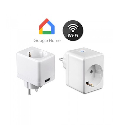 V-Tac Smart Home Wifi stikkontakt - Virker med Google Home, Alexa og smartphones, med USB uttak, 230V