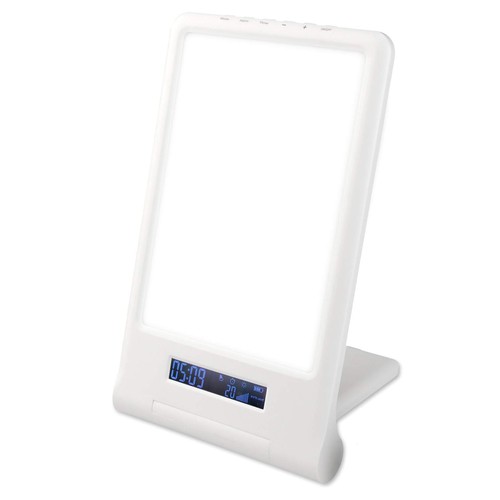 LED lysterapi lampe med timer/alarm - 18W, hvit/blå, 10.000 LUX, innebygd batteri