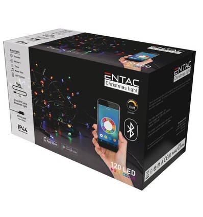 Guirlande lumineuse de Noël LED multicolore Bluetooth 9 m - 120 LED, IP44 extérieur, 230V