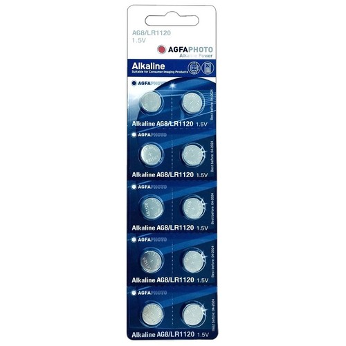 LR55/AG8 pack de 10 piles bouton AgfaPhoto - Alcaline, 1,5V