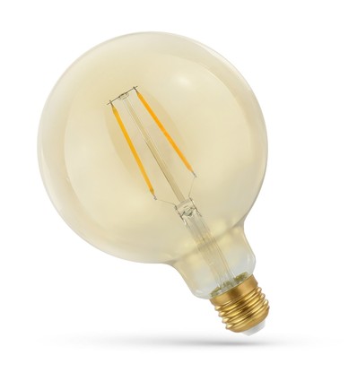 Ampoule globe LED E27 2W - Filament carbone, 12,5 cm, verre ambré, blanc extra chaud