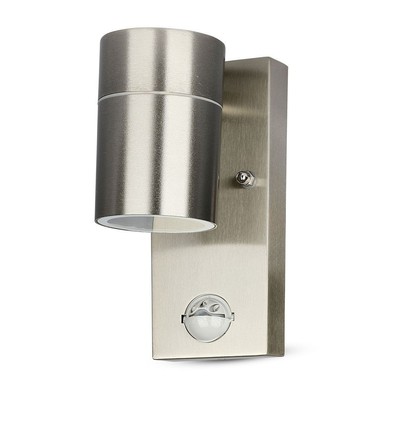 GU10 Wandlamp m. sensor - IP44 buiten, roestvrij, zonder lichtbron