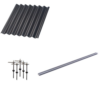 Montagemateriaal, 1 extra paneel - Aluminium rail, eterniet of stalen profiel dak, voor 30mm paneel