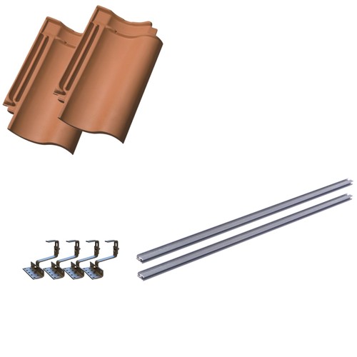 Startersset montagemateriaal, voor 2 panelen - Aluminium rail, dakpannen, voor 35mm paneel