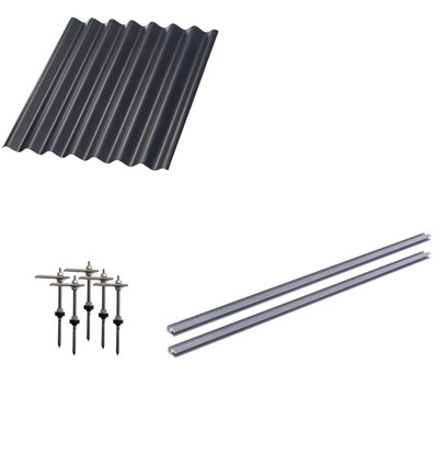 Montagemateriaal, 2 extra panelen - Aluminium rail, eterniet of stalen profiel dak, voor 30mm paneel