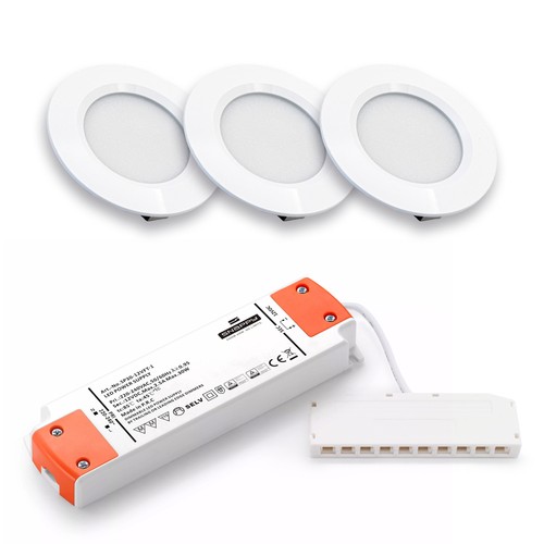 Lot de 3 spots pour meubles Reco68 Ø6,8cm dimmable - Blanc mat, avec alimentation dimmable