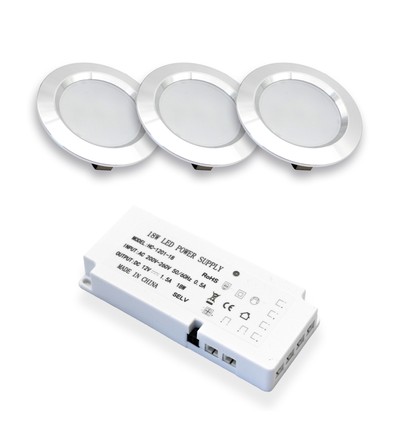 Lot de 3 spots pour meubles Reco68 - Acier brossé, avec alimentation incluse