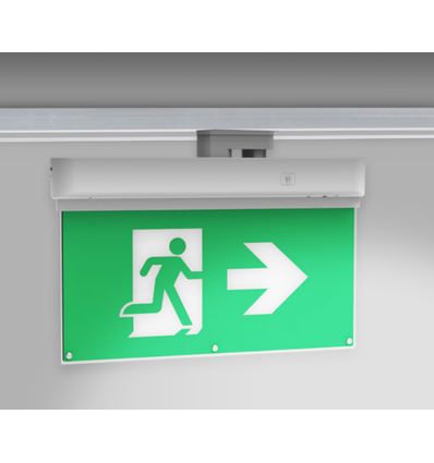 LED EXIT-bord voor rails - 3W, 2 uur batterij, inclusief pictogrammen, voor 3-fase rails