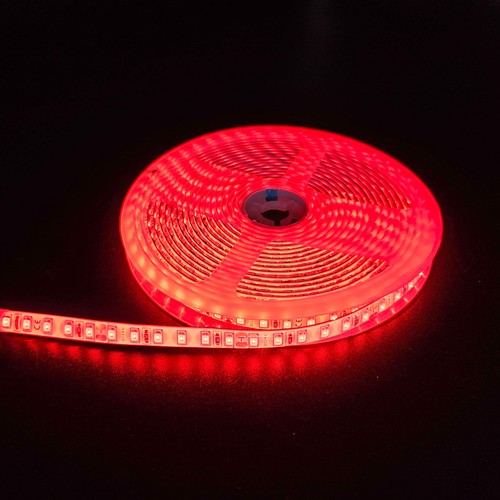 Ruban LED rouge 5m 10W/m - 24V DC, IP65, 120 LED par mètre