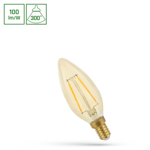 E14 5W LED kronljus - C35, filament, bärnstensfärgat glas, extra varm