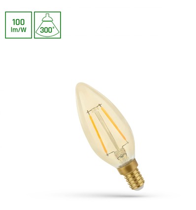 E14 5W LED kronljus - C35, filament, bärnstensfärgat glas, extra varm