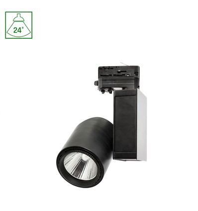 30W 3-fase spanningsrail spot - 24 graden, zwart, warm wit, COB LED