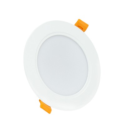8W Ø11,8cm Innfelt spotlight - IP54 sprutsikker, Hull: Ø9,2 cm, Mål: Ø11,8 cm, 3,1 cm høy, rund, hvit kant