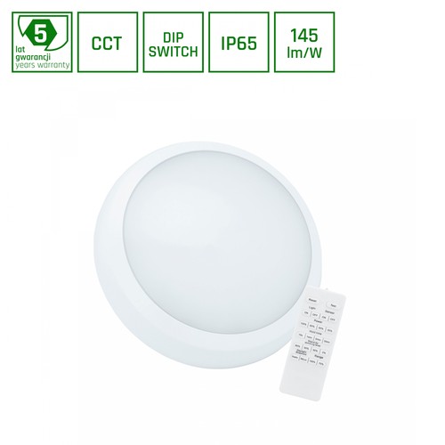 Plafonnier LED 30W NYMPHEA CITY PRO 2 avec capteur - 4400lm, CCT, IP65, IK08, incl. télécommande, garantie 5 ans