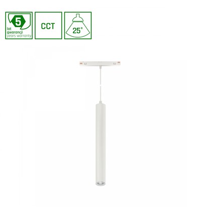 12W Dimbare SHIFT smart Hangit hanglamp voor railsysteem - 25°, Wit, Ø40x297 (90cm kabel), CCT/Dim, Zigbee