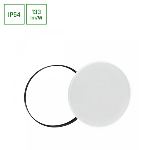 Nymphea Sort Hvite Ringer 40W Kald Hvit 230V 115° IP54 Ø485x70, Hvit / Sort Rundt Med Sensor