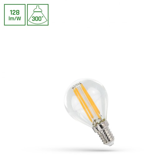 Ampoule LED E14 5,5W Sphérique - G45, filament, clair, 700lm, 4000K, diffusion 300°