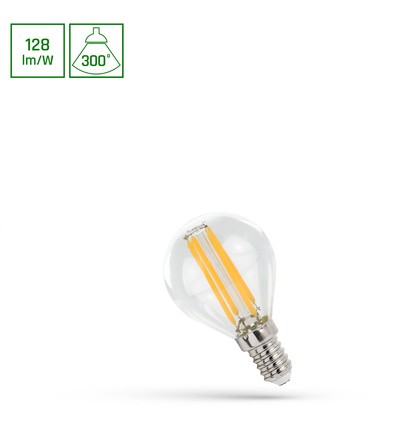 Ampoule LED E14 5,5W Sphérique - G45, filament, clair, 700lm, 4000K, diffusion 300°