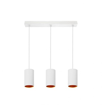 CHLOE GU10 x 3 - Lampe Suspendue IP20, Blanc, Or, Base Rectangulaire, Sans Source Lumineuse