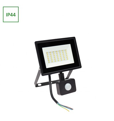 30W LED lyskaster med sensor - 6000K (Kald hvit), sort