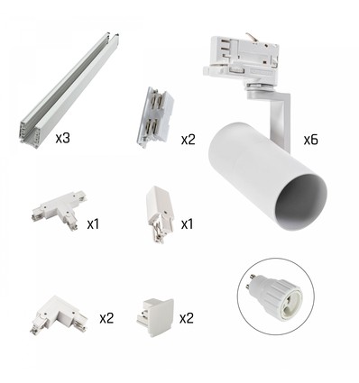 Kit de 6 spots sur rail Madara Mini II - triphasé, blanc