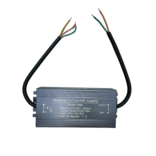 60W / 24V DC strømforsyning - 2,5A, IP67, Flicker free