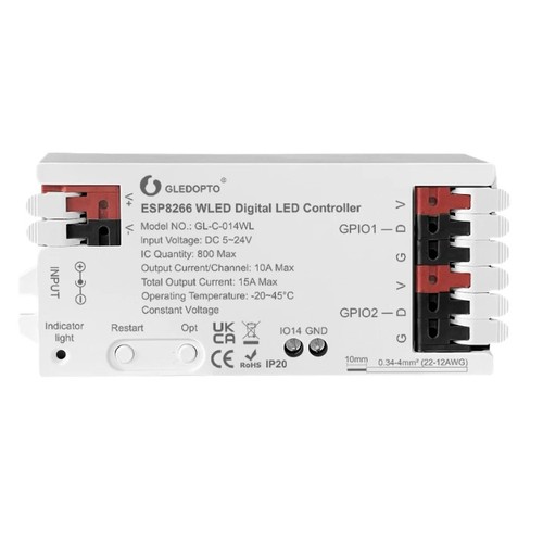 Contrôleur Wifi Gledopto RGBIC - 12V/24V, 12V (180W) 24V (360W)
