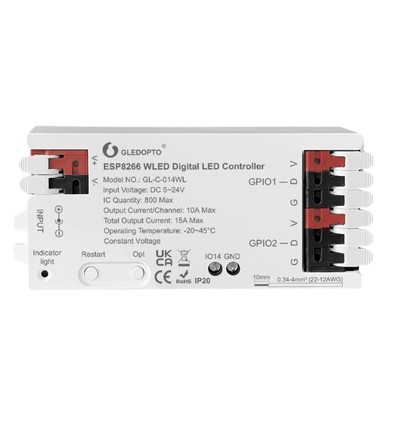 Contrôleur Wifi Gledopto RGBIC - 12V/24V, 12V (180W) 24V (360W)