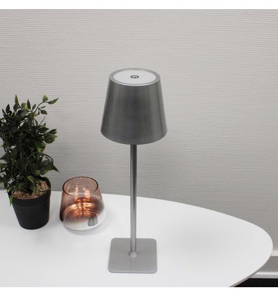 Lampe de table LED rechargeable Intérieur/extérieur - Argent, tactile dimmable, CCT, IP54 extérieur