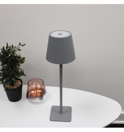 Oplaadbare LED tafellamp Binnen/buiten - Grijs, touch dimbaar, CCT, IP54 buiten