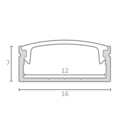PVC profil 16x7 til LED strip - 2 meter, hvid, inkl. mælkehvidt cover