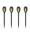 Zonne-energie tuinlampen 4 stuks - Zwart, met spies, vlam effect, 50 cm hoog