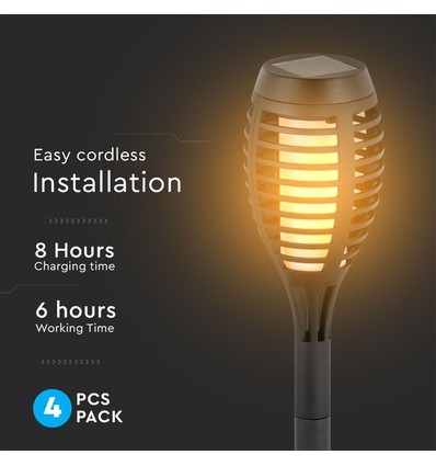 Lampes solaires de jardin 4 pcs - Noir, avec piquet, effet flamme, 50 cm de hauteur