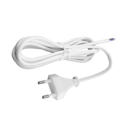 150cm stroomkabel, 250V - IP20 binnenshuis, Wit, Eurostekker en gestripte draden, 6A