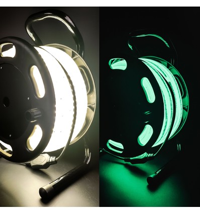 25m Selvlysende arbeidslys 230V LED stripe på trommel - IP67, 180 LED/m, 11W/m, 1000 lm/m, 4000K
