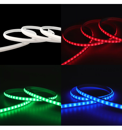 5m 9W/m RGB CLIP-ON Ruban LED - 230V, IP67 étanche, couvercle blanc, 60 LED
