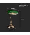 Lampe de bureau classique V-Tac - Verre vert, câble de 1,5 m, douille E27, sans source lumineuse, max 60W