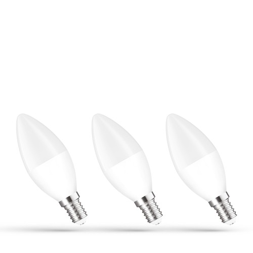 Lot de 3 ampoules LED E14 6W flamme - C37, blanc chaud, 3000K