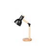 Lampe de table en métal noir et bois - câble de 1,5 m, douille E27, sans source lumineuse