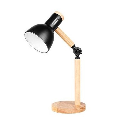 Lampe de table en métal noir et bois - câble de 1,5 m, douille E27, sans source lumineuse
