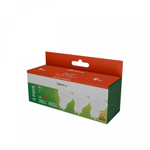 Pack de 3 spots LED GU10 6W - Blanc chaud, dépoli