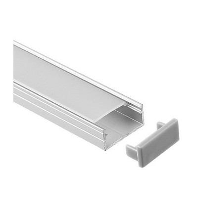 Profilé en aluminium 18x8 pour bande LED IP65 et IP68 - 1 mètre, incluant un diffuseur blanc laiteux, clips et embouts