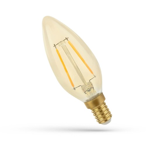 Ampoule LED flamme E14 2W - C35, filament, verre ambré, blanc extra chaud