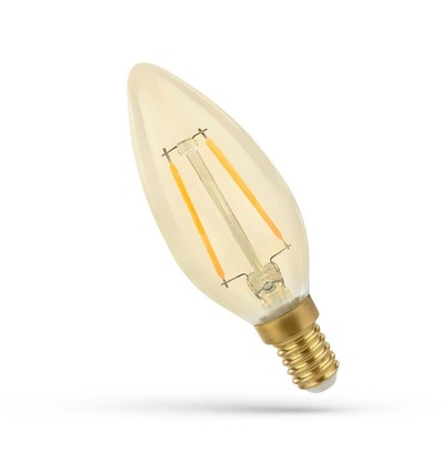 E14 2W LED-kronljuslampa - C35, filament, bärnstensfärgat glas, extra varm